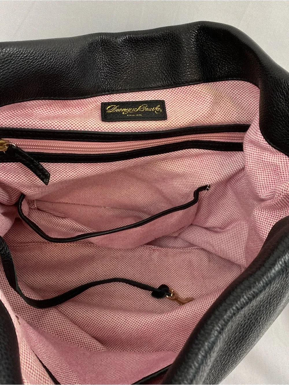Y2K Dooney & Bourke Logo Lock Black Leather Pink Gingham Large Gold Duck Clasp